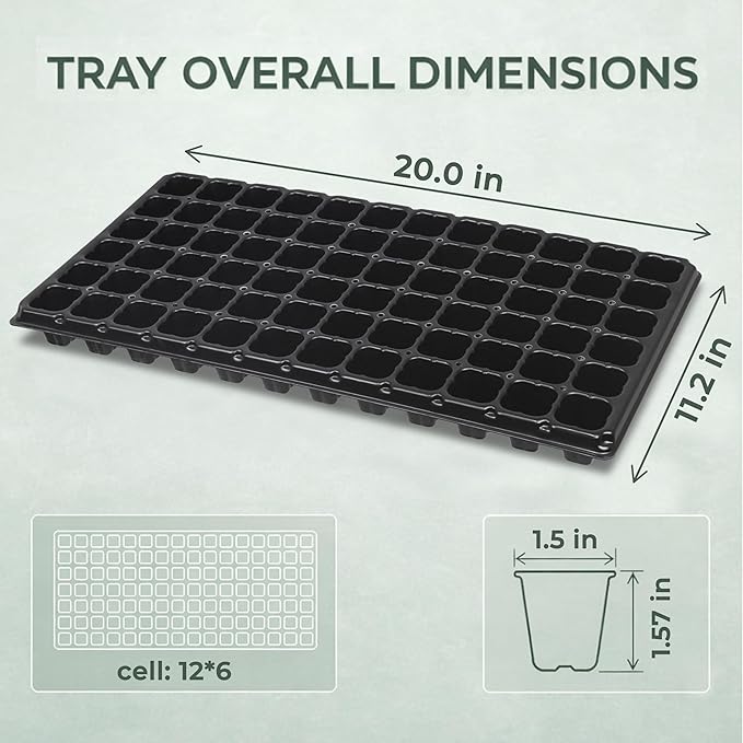 Gardzen 10 Pack 72 Cell Seed Starter Trays 1.75 Deep Plug Tray for Seedlings Thick Seedling Trays with Drainage Holes Fit Standard 1020 Drip Tray