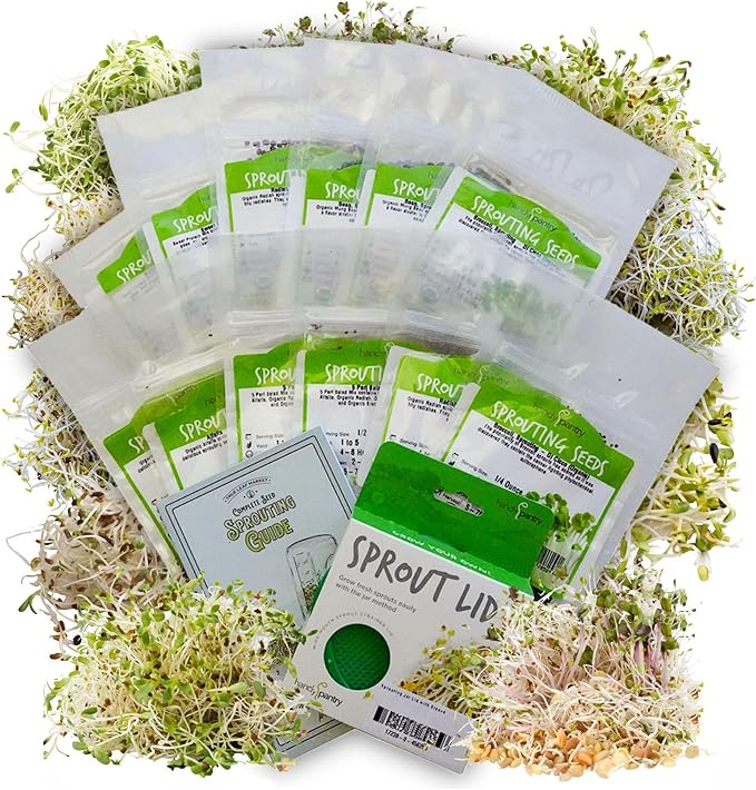 Handy Pantry Organic Sprouting Seed Assortments - Microgreens Sprout Seeds Variety Pack (12 Pack - Premeasured)