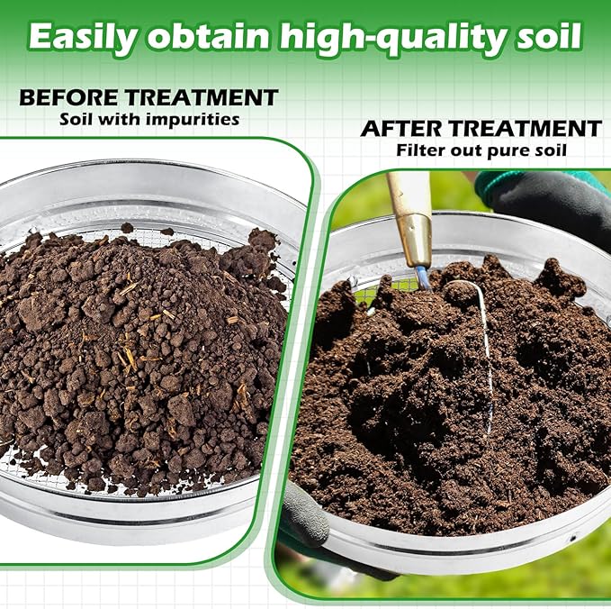 14.57'' Large Soil Sifter for Gardening with 1 3 6 9 12 mm Sieve Mesh Compost Dirt Sifter with Handle Garden Sand Soil Rock Sieve for Dirt Sand Rocks Pellet Gravel (Sliver)