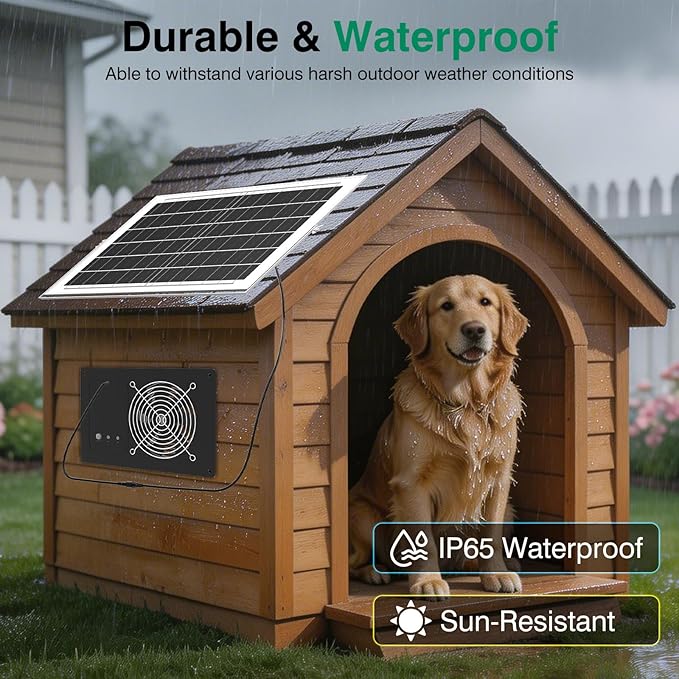 Solar Powered Fan with 15000mAh Battery &amp Timer 25W 3500RPM High-Speed Solar Exhaust Fan Low Noise Waterproof Ventilation for Chicken Coop Greenhouse Shed Pet House &amp Window