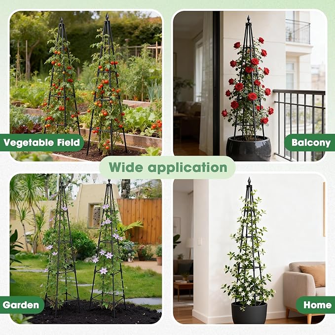 Obelisk Trellis for Climbing Plants 6 FT Garden Trellises with 16mm Thickened Plastic-Coated Metal Pipes Trellis for Climbing Potted Plant Vine Flower Rose Vegetable Tomato Cucumber Outdoor Indoor