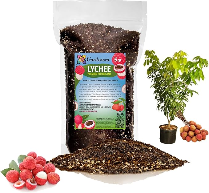 GARDENERA Premium Lychee Potting Soil Mix - Perfect Balance of Nutrients Drainage and Aeration for Thriving Lychee Trees - 5 Quart