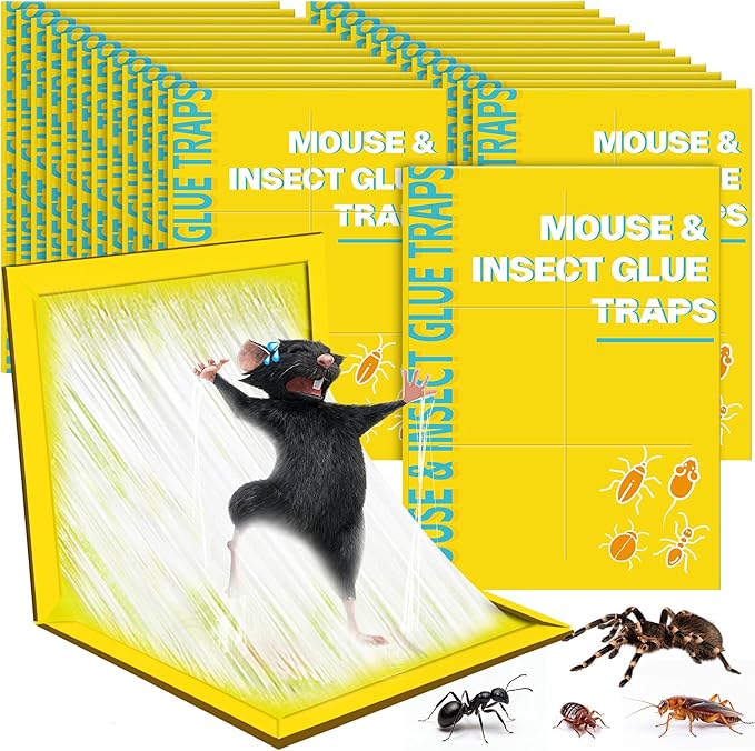 24 Pack Sticky Mouse Traps Sticky Traps for Rats Mice Rodents Snakes No Touch Indoor Mouse Traps for Home Kitchen Garage Attic Basements Easy to Set Yellow