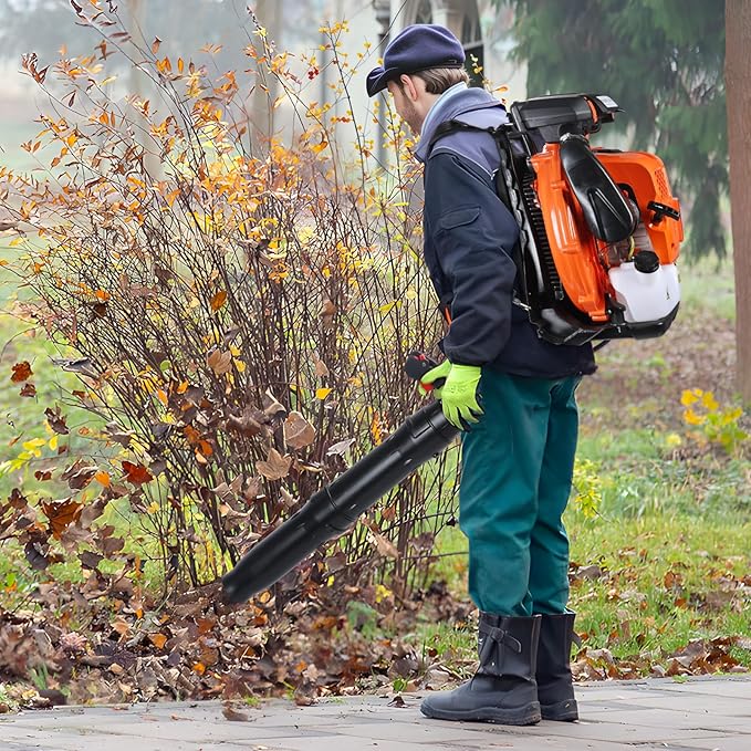 High Power Backpack Leaf Blower52cc Backpack Leaf Blowers Gas Powered550 CFM 2 Stroke with 1.2L Fuel TankAir Cooling Gasoline Grass Blowers for Sand Gravel Snow Yard and Driveway (Orange（80CC）)