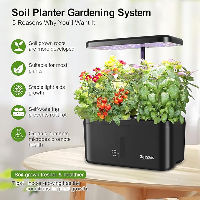 Indoor Garden System 19 Watt LED Growing Light Upgrade 2 Self-Watering Soil-Cultivated Growing Pots Gardening Gifts for Mom Plant Pot for Vegetables Herbs Tomato(No Seeds&ampSoil)