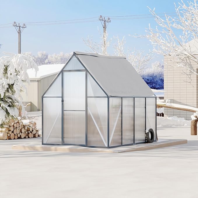 6x7 ft Greenhouse Aluminum-Framed Greenhouse for Outdoors Large Walk-in Green House with Quick Setup Structure and Roof Vent for Outside Garden Backyard Patio Lawn Silver