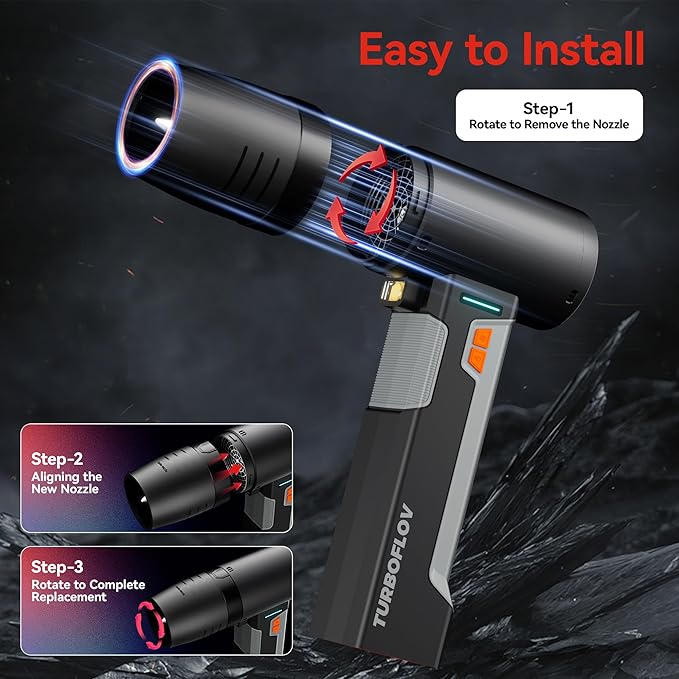 Oley Cordless Car Dryer Air Blower 1.6KG Turbo Thrust 4-Speed Rechargeable Electric Leaf Blower with LED Light 4000mAh Battery 64mm Turbo Fan &amp 3 Nozzles for Car Drying Leaves &amp Snow (Ony