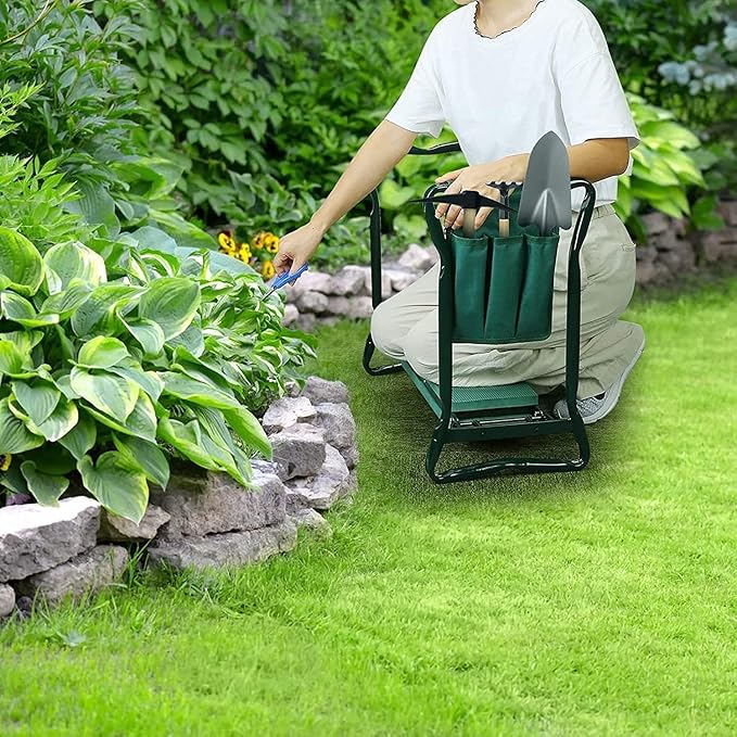 KANDUO Folding Garden Kneeler Stool Kneeling Seat Bench Stool Portable Gardener Kneeler Seat with Tool Pouches &amp EVA Foam Pad for Outdoor Gardening