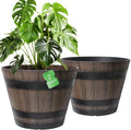 Large Plant Pots 22.25 Inch 2 Pack Plastic Whiskey Barrel Planters Big Flower Pots Wine Barrel Design for Outdoor Indoor Garden Porch Patio Backyard