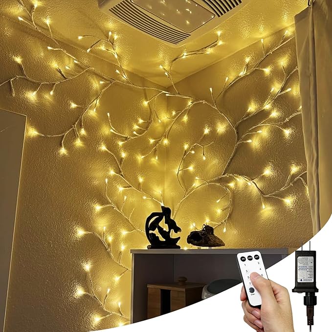 2pcs Enchanted Willow Vine Lights with Remote NIDISETPJAS Christmas Swags Decorations Indoor Room Decor 18 Branches 144 LEDs Lighted Willow Vine Lights for Walls Bedroom Home Decor White Branch