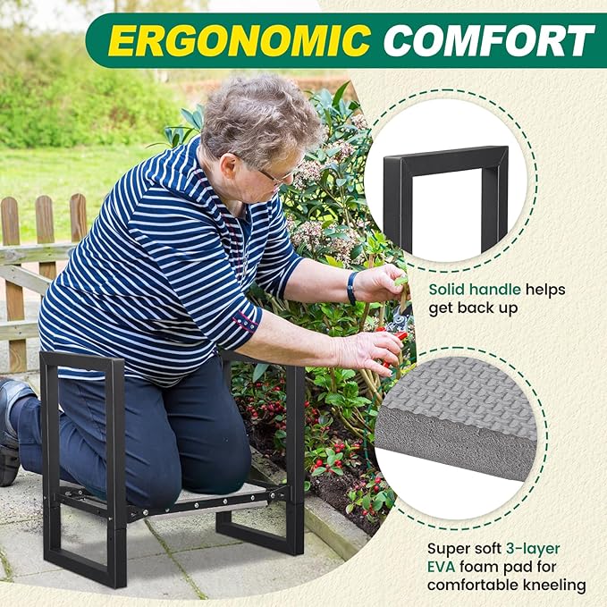 Garden Kneeler and Seat - Heavy Duty Folding Garden Stool with Handles Stable Kneeling Device Bench Chair Gardening Tools Gifts for Women Men Seniors Gardeners Outdoor Weeding Planting