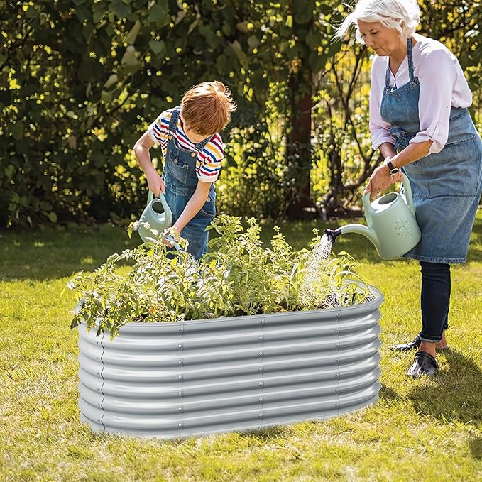 Round Raised Garden Bed Metal Garden Planter with Open Bottom Design Sprayed Plate &amp Safe Round Edge Elevated Garden Planter Box for Vegetables Flowers &amp Herbs (Gray)