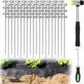 12 Inch Landscape Staples with Hook &amp Hammer - 60pcs Circle Top Weed Barrier Stakes Kit 9 Gauge Galvanized Rust-Resistant Garden Fabric Pins for SOD Garden Edging Install &amp Remove Tools In