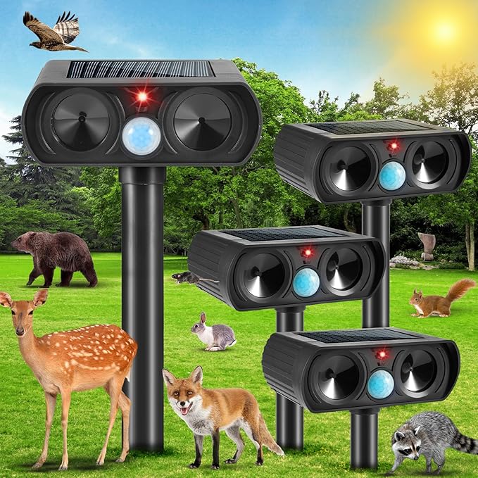 4Pack Ultrasonic Cat Repellent Outdoor to Keep Cats AwaySolar Ultrasonic Animal Repellent Outdoor with Motion ActivatedSolar Cat Repellent for YardVegetable PatchGardenLawn