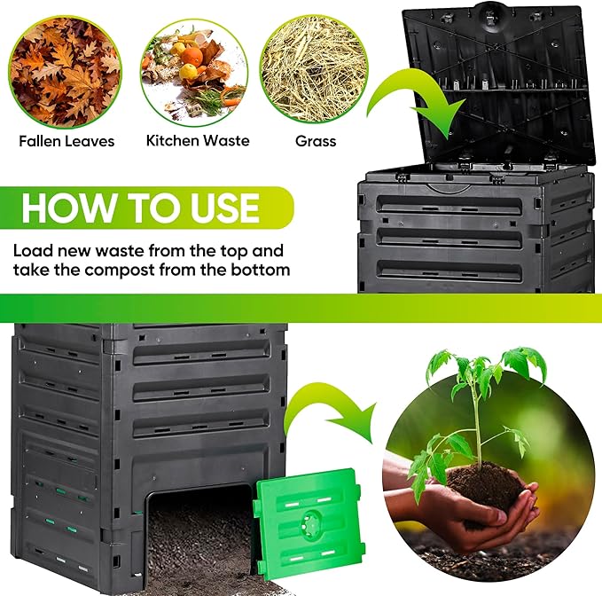 JupiterForce 120 Gallon Large Compost Bin BPA Free Outdoor Composting Tumblers for Garden Patio Easy Assembling Fast Creation of Fertile Soil Lightweight