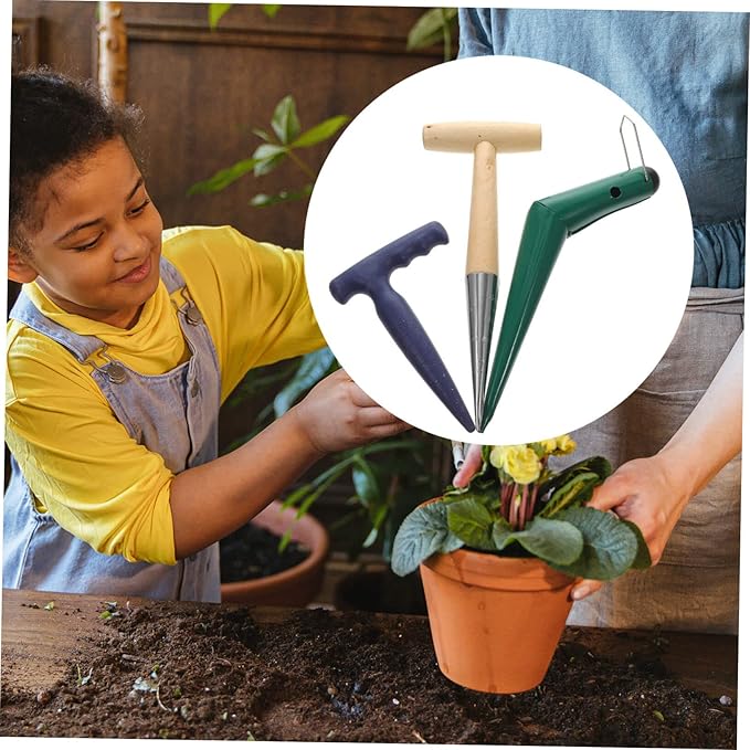 1set Garden Dibber Tool Ergonomic Hand Planter with Handle Soil Puncher for Easy Hole Digging for Planting Nurseries Gardens and Potted Plants
