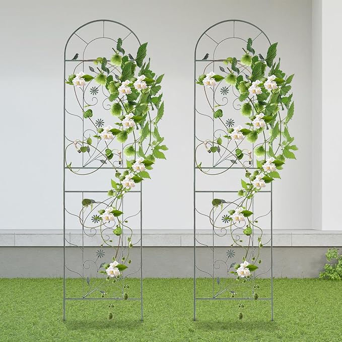 2 Pcs Metal Garden Trellis 20x83 Inch Tall Trellis for Climbing Plants Outdoor Grape Cucumber Trellis Decorative Flower Climbing Fences for Patio Lawn (Green)