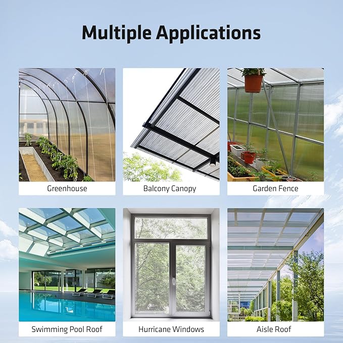 UMIG 6 PCS 4' x 2' x 0.32'' Polycarbonate Greenhouse Panels Twin-Wall Waterproof UV Protected Corrugated Plastic Roof Panels Sheets Clear Replacement Panels for Greenhouse Outdoor Plant