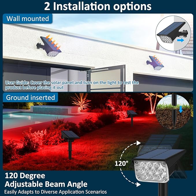 T-SUNUS Halloween Solar Spot Lights Red IP65 Waterproof Green Landscape Spotlights Solar Powered Wall Lights Dark Sensing Auto On/Off 2 Modes Outdoor Garden Lights for Yard Porch 6 Pack