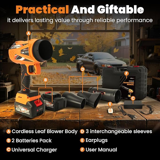 maXpeedingrods Cordless Leaf Blower 550CFM Battery Leaf Blower with Charger Infinitely Variable Speeds Lightweight Handheld Leaf Blowers for Patio Cleaning Car Water Blowing Leaves and Dust