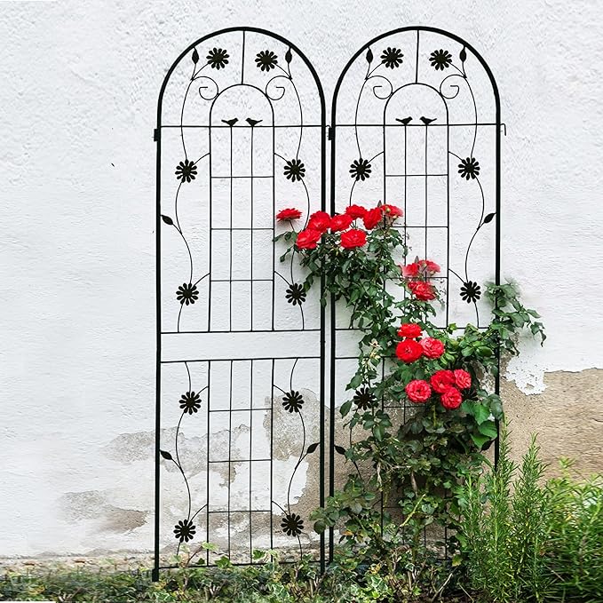 2/4 Pack Metal Garden Trellis for Climbing Plants Outdoor Flower Support Plant Trellis for Roses Vines Vegetables Patio Decor Practical(Black2 Pack)