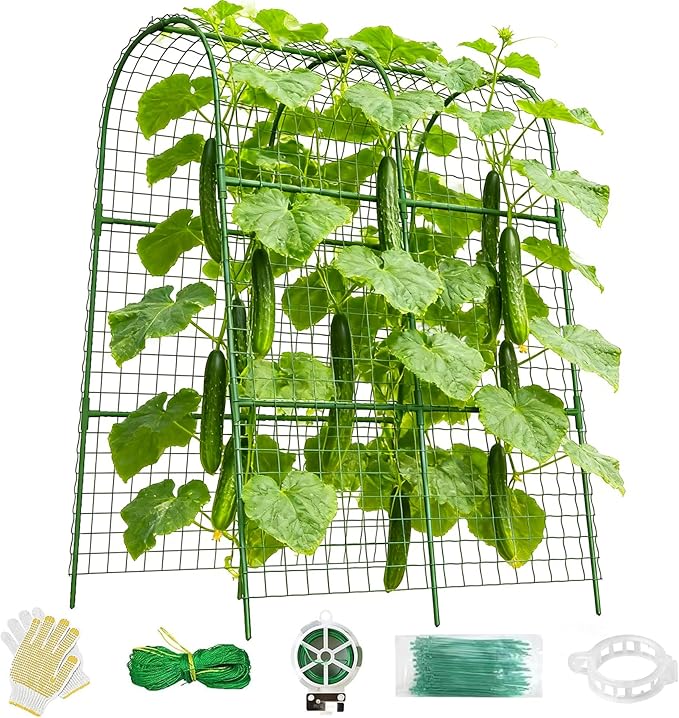 Cucumber Trellis for Raised Bed 32 L x 48 H U-Shape Garden Trellis for Climbing Plants Outdoor Metal Arch Trellis for Vegetables Plant Support for Tomato Pea Zucchini Grape Flowers