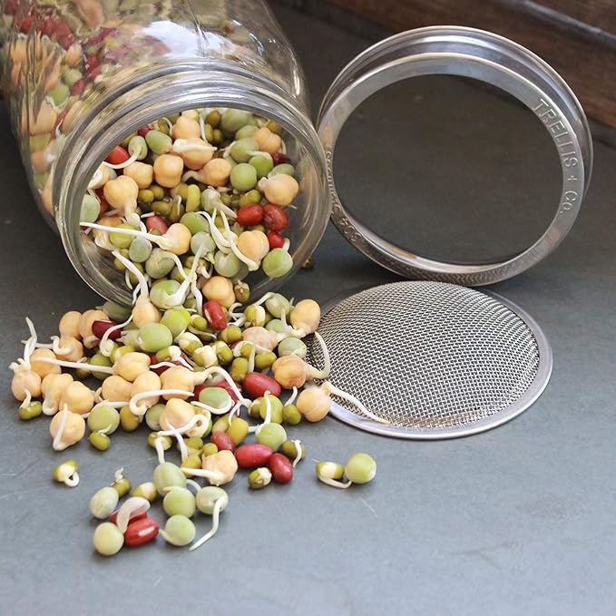 Deluxe Sprouting Jar Lid Kit With Seeds | Includes Half Gallon Jar 316 Stainless Sprouting Ring With Mesh Strainer Sprouting Stand And Handy Pantry Sprouting Seeds