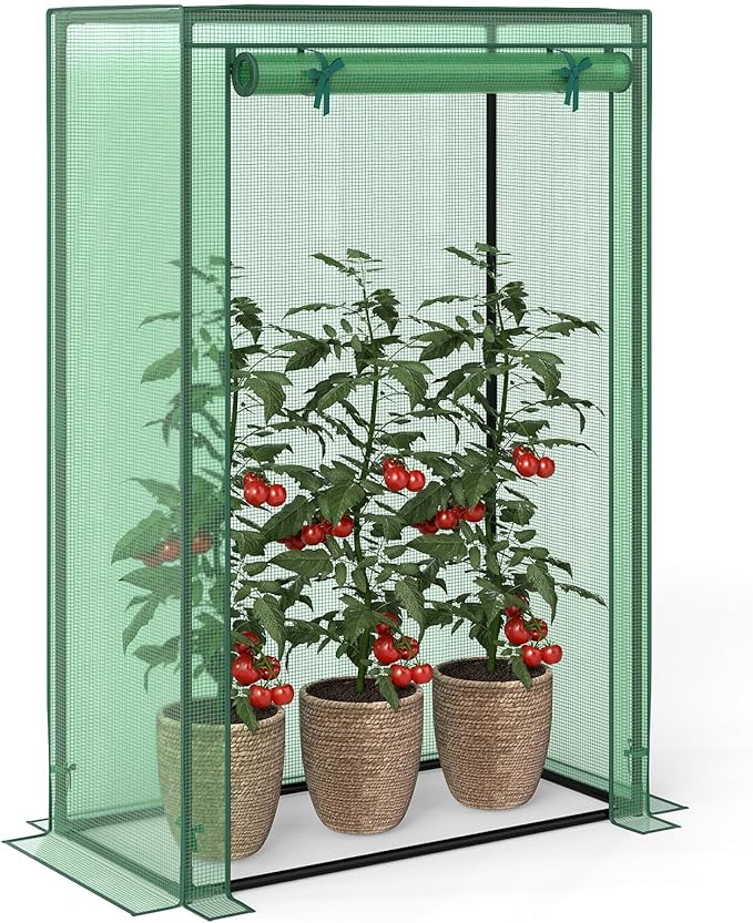 Giantex Portable Mini Greenhouse Heavy Duty PE Cover Elector-Coating Metal Frame Waterproof Sun-Protective Tomato Green House with Roll-Up Zippered Door Indoor Outdoor Green 39 x 20 x 59