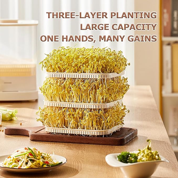 Bean Sprouts Machine 1.5L Automatic Smart Bean Cultivater 3 Layer Large Capacity Seed Sprouter Kits 360° Automatic Spray with Led Display Time for Rad