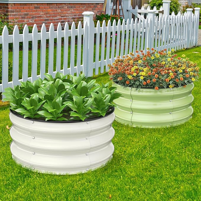 Galvanized Raised Garden Bed 2pcs 2x2x1 FT Round Metal Raised Garden Bed Outdoor Planter Box with Open Bottom Rust-Resistant Steel Garden Bed for Vegetables Herbs Flowers Easy Assembly