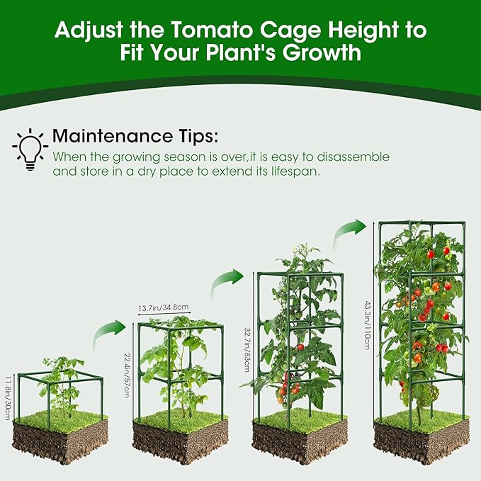6 Pack Tomato Cages 41.7 H Square Tomato Plant Stakes Support Cages Trellis for Garden Climbing Vegetables Flowers FruitsExtra Bold