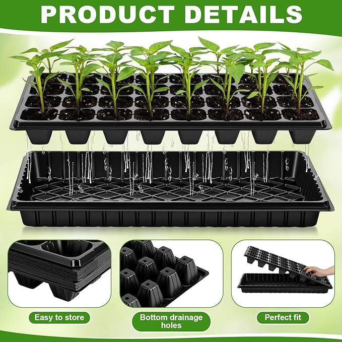 Vesici 32 Pack Seed Starter Trays 32 Cell Seedling Trays with 1020 Flat Tray Deep Plug Nursery Plant Pots for Germination Water Collection Indoor Outdoor Seed Starting &amp Transplanting