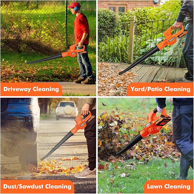 Leaf Blower with 2 Batteries and Charger 2 Speed Modes 2.0Ah Lightweight Battery Powered Leaf Blowers for Lawn Care Patio Dust Blowing Leaves