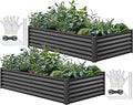 YITAHOME 2pcs 8x4x1.5ft Outdoor Raised Garden Bed Kit Large Metal Patio Planter Box with Gloves Support Rod and Safe Edge Curling Design for Plants Vegetables Flowers Black