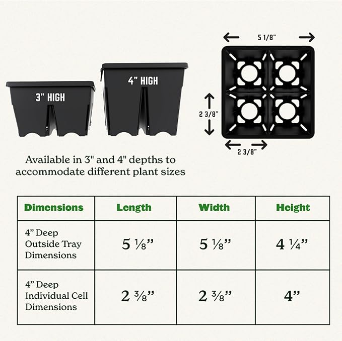 Epic Gardening Reusable Seed Starter Tray - 4 Cell 4/16 Seedling Starter Trays - Easy Watering Indoor Greenhouse Plant Starter Gardener-Friendly for Seedlings | UV-Treated &amp BPA-Free - Black