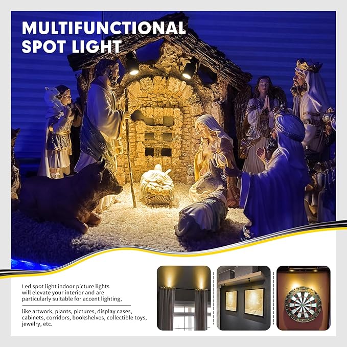 LED Mini Spot Light 6PCS 1W 5VLed Spotlight Indoor with Dimmer Dimmable LED Mini Spotlight Indoor Accent Lights Adjustable for Picture Painting Model Display Jewelry Showcase (Warm White)