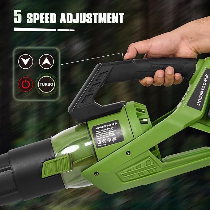 40V Cordless Leaf Blower 420CFM/120MPH Electric Leaf Blower with 2 * 2.0Ah Battery 5 Speed Levels &amp Trubo Mode Powerful Leaf blowers for Lawn CareYardBlowing Leaves Dust SnowGreen
