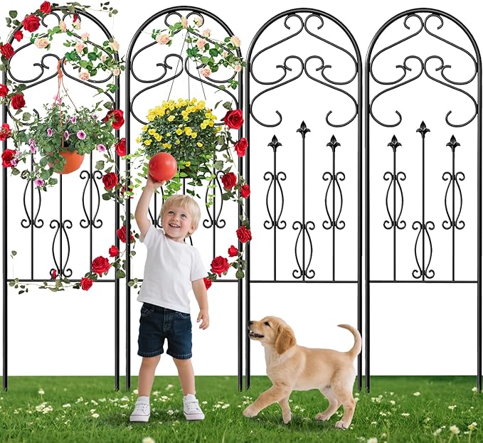 AMAGABELI Garden &amp Home 4 Pack 60 x 18 Metal Garden Trellis for Climbing Plants Outdoor Climbing Rose Trellis Rustproof Plant Vines Flower Vegetable Trellis for Potted Plants Support Black
