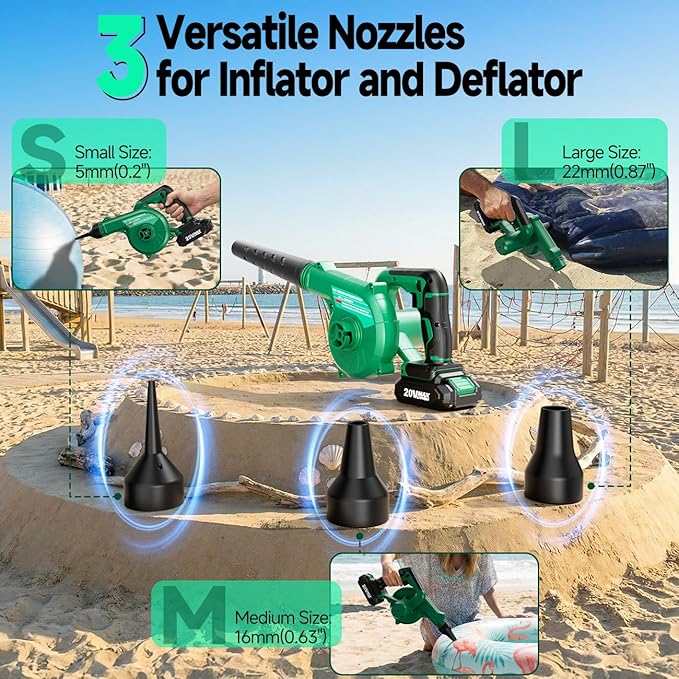 K I M O. Cordless Leaf Blower Vacuum Combo 4 in 1 3 Nozzles &amp3 Modes for Inflation &amp Deflation Extended Tube &amp Variable Speed 20000RPM 150MPH 2x2000mAh Battery Powered Leaf Blowers for