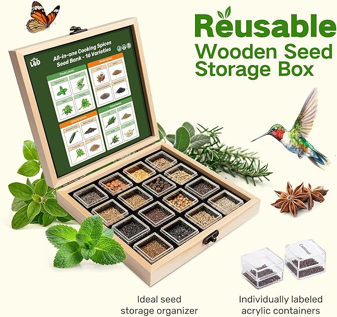 LUSH&ampDEW Culinary Herbs Kitchen Garden Seed Bank Gardening Gifts for Women Men 16 Varieties Non-GMO Heirloom Seeds for Planting Herb in Raised Garden Beds Windowsill Survival Kit for Cooking Sp