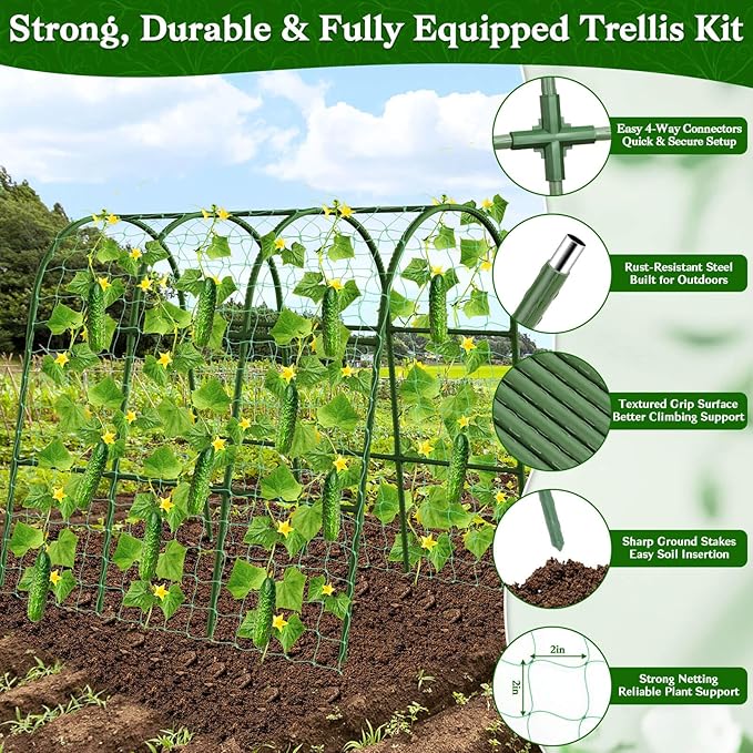 Cucumber Trellis for Raised Bed Garden Arch Trellis for Climbing Plants Outdoor Metal Garden Trellis for Spring Vegetables Cucumber Trellis for Tomato Bean Pea Grape Plant