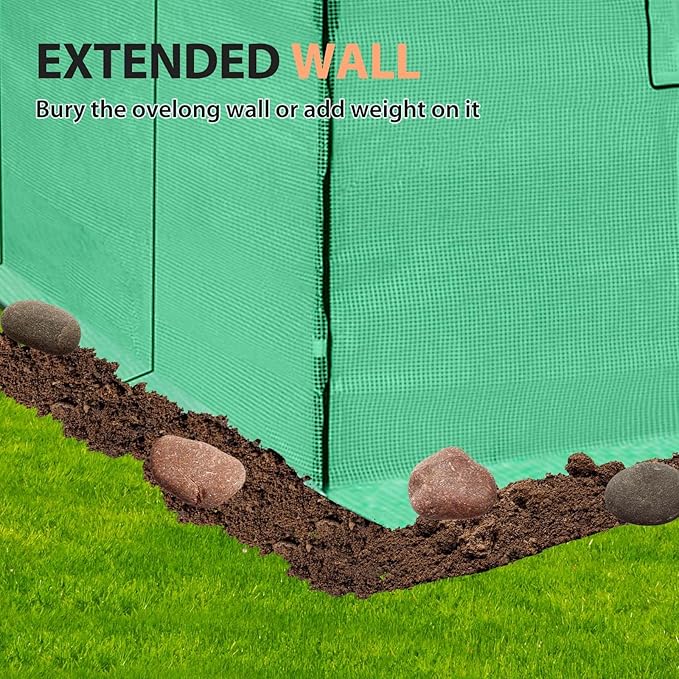 EAGLE PEAK Replacement Cover for 10x5 Portable Lean-to Greenhouse 2 Roll-Up Zipper Entry Doors and 1 Large Roll-Up Side Window (Frame Not Included) Green