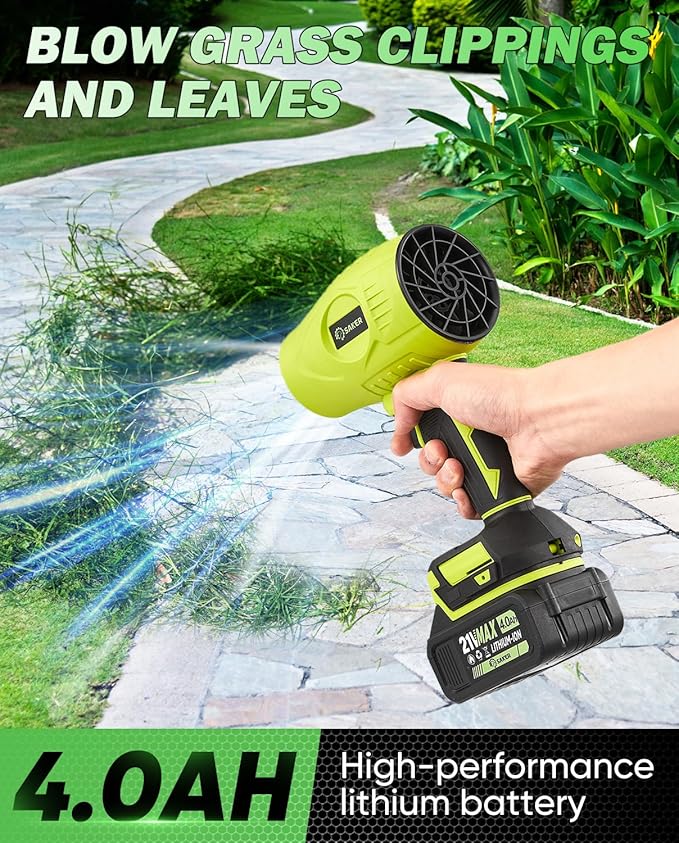 Saker Cordless Leaf Blower Handheld Blower Portable Dust Cleaner 180000 RPM with Adjustable Speed for Drying Patio Cleaning Camping Gifts 2 Batteries Green with Case