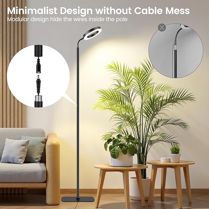 Grow Lights for Indoor PlantsFloor Lamp with 63IN StandFull Spectrum10 DimmingHalo Ring Warm Light 3/9/12H TimerHeight AdjustableMetal Stable Base Growing Light for Tall Small Plant