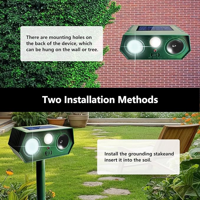 4 Pack 2026 Solar Animal Repeller Outdoor Ultrasonic Cat Repellant Deer Repellent Devices Waterproof Animal Deterrent Motion Activated for Squirrel Rabbit Skunk Raccoon Dog with Flash Light for Lawn