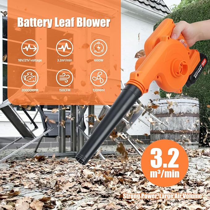 Cordless Leaf Blower Battery Powered24V Leaf Vacuum with 2 Batteries and Charger 2 in 1 Electric VacuumLightweight Small Headheld Garden Leaf Blower for Lawn Patios