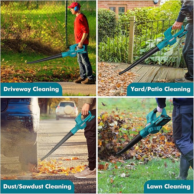 Leaf Blower Cordless - 21V Powerful Electric Leaf Blower with 2 Batteries and Charger 2 Speed Modes 2.0Ah Lightweight Battery Powered Leaf Blowers for Lawn Care Patio Dust Blowing Leaves