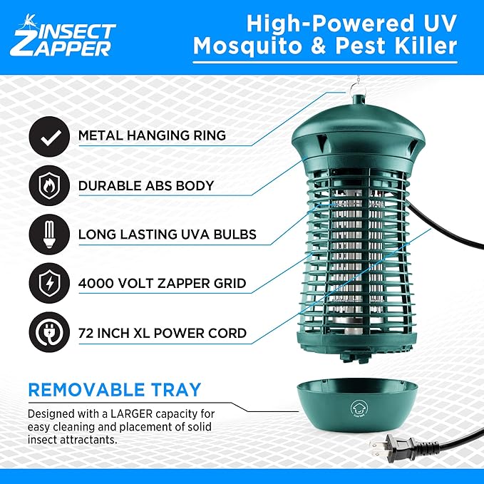 Livin’ Well Green Bug Zapper Indoor Outdoor - 4000V High Powered Electric Mosquito Zapper Home Patio 1500 Sq Ft Range Fly Trap18W UVA Bulb Mosquito Killer Lamp Insect Bug Light