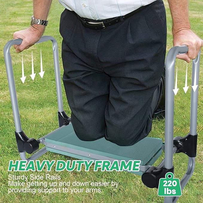 Upgrade Garden Kneeler and Seat Stool Foldable Heavy Duty Garden Bench Workseats with Tool Pocket and Soft EVA Kneeling Pad for Senior Gardening Lovers Green (Wider)