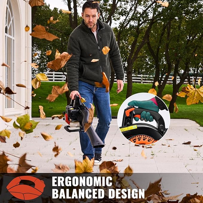 25CC Gas Leaf Blower 420-CFM 150-MPH 2 Cycle Handheld Leaf Blower for Lawn Care Leaf Cleaning and Snow Removal (Orange)